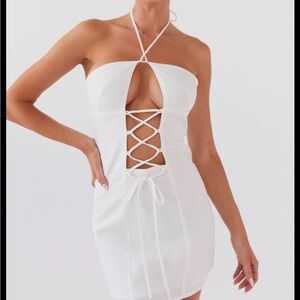 Peppermayo White Strapless Lace-Up Dress